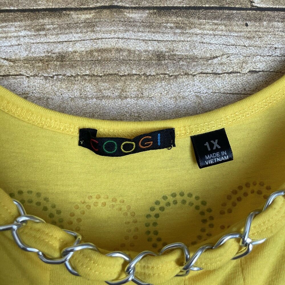 Coogi Bright Yellow Sundress With Ruffle & Chain Accent - Size 1X - Rhinestones - Picture 2 of 9